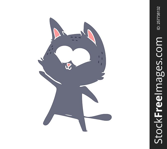 Flat Color Style Cartoon Cat Waving