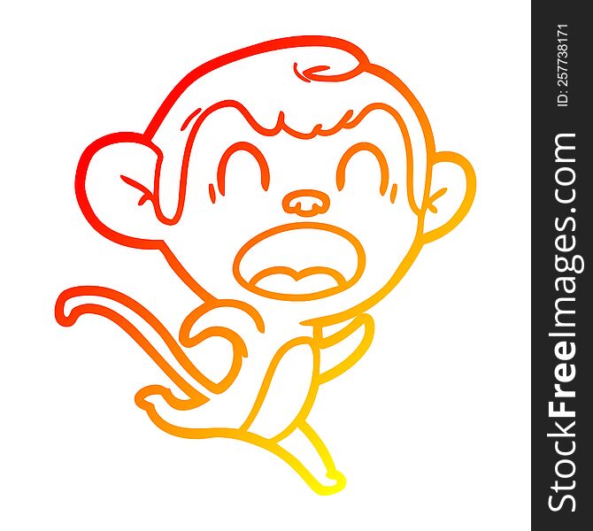 Warm Gradient Line Drawing Shouting Cartoon Monkey Running
