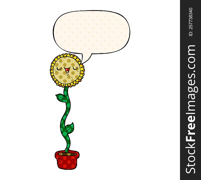 Cartoon Sunflower And Speech Bubble In Comic Book Style