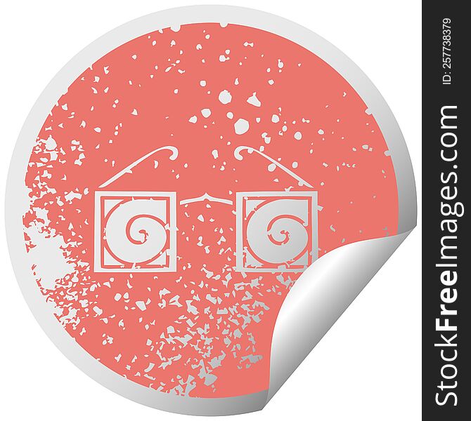 distressed circular peeling sticker symbol of a hypno glasses