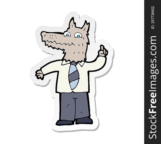 Sticker Of A Cartoon Business Wolf With Idea