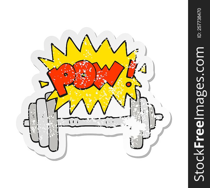 Retro Distressed Sticker Of A Cartoon Gym Barbell