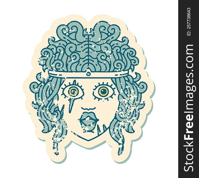 grunge sticker of a human barbarian character. grunge sticker of a human barbarian character