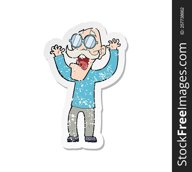 retro distressed sticker of a cartoon old man in glasses