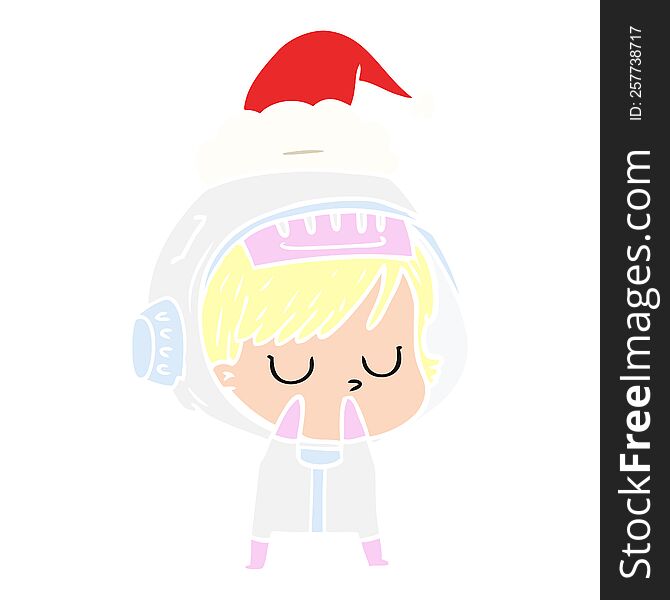 flat color illustration of a astronaut woman wearing santa hat