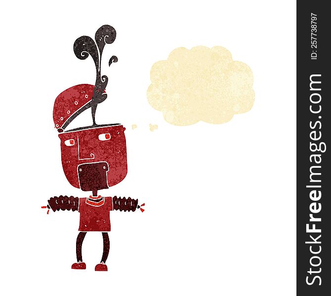 Funny Cartoon Robot With Open Head With Thought Bubble