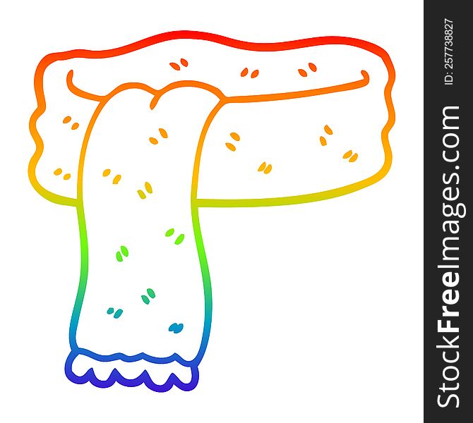 rainbow gradient line drawing of a cartoon winter scarf