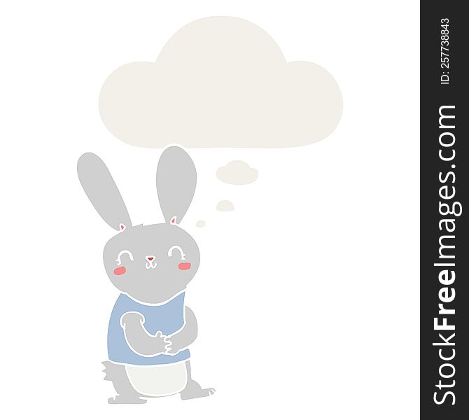 Cute Cartoon Rabbit And Thought Bubble In Retro Style