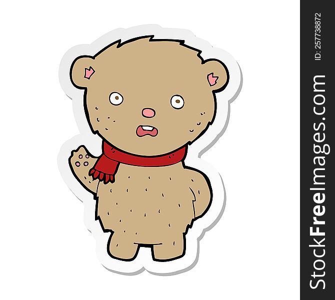 Sticker Of A Cartoon Teddy Bear Wearing Scarf