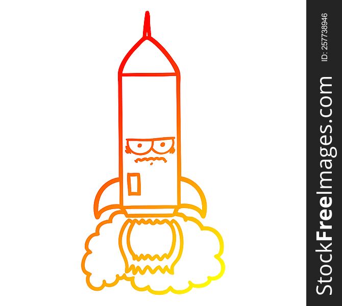 warm gradient line drawing of a cartoon rocket