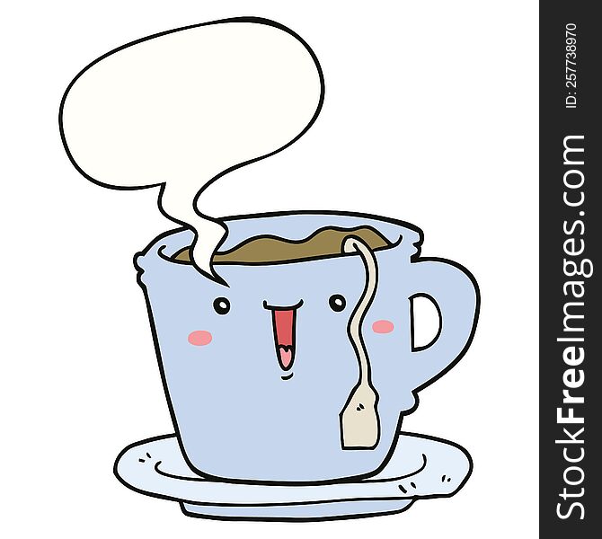 Cute Cartoon Cup And Saucer And Speech Bubble