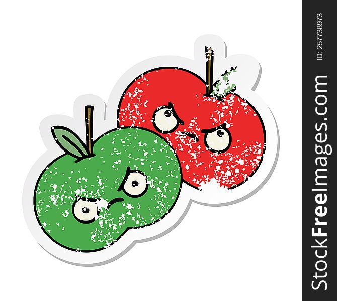 Distressed Sticker Of A Cute Cartoon Apples