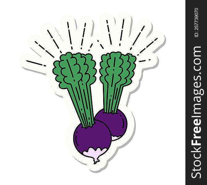 Sticker Of Tattoo Style Beets With Leaves