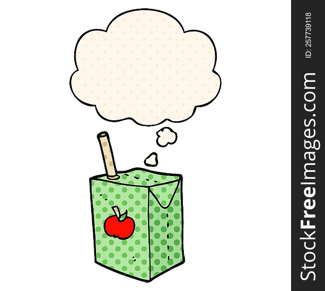 cartoon apple juice box with thought bubble in comic book style