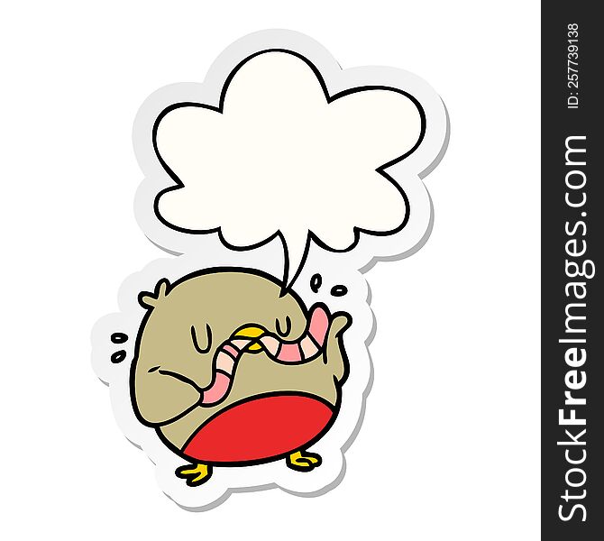 Cartoon Bird Eating Worm And Speech Bubble Sticker