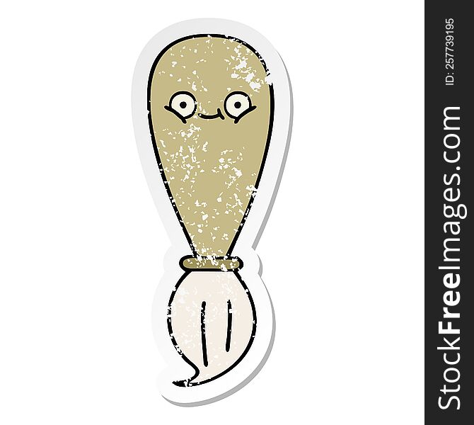 Distressed Sticker Of A Cute Cartoon Paint Brush