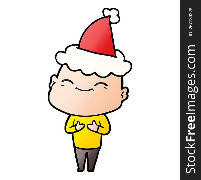 Happy Gradient Cartoon Of A Bald Man Wearing Santa Hat