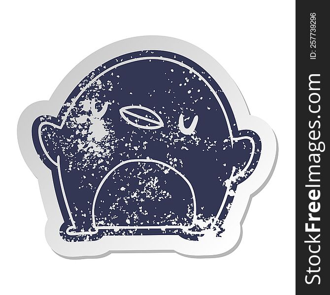 distressed old cartoon sticker kawaii of a cute penguin