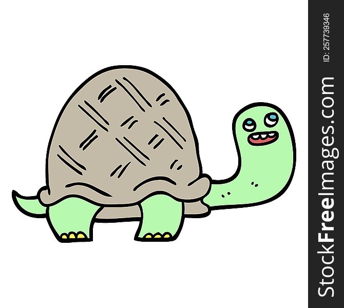 Hand Drawn Doodle Style Cartoon Happy Turtle