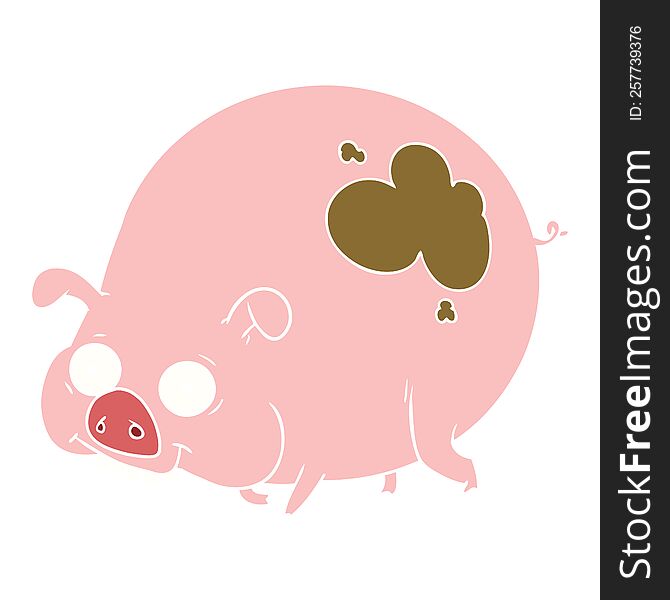 flat color style cartoon muddy pig