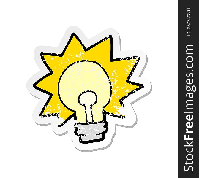 distressed sticker of a cartoon shining light bulb