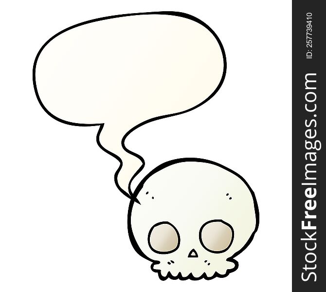 cartoon skull with speech bubble in smooth gradient style