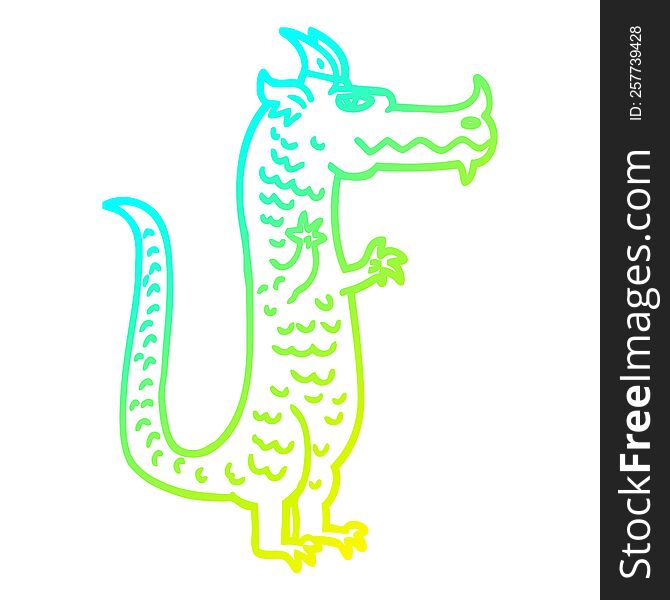 cold gradient line drawing of a cartoon magical dragon