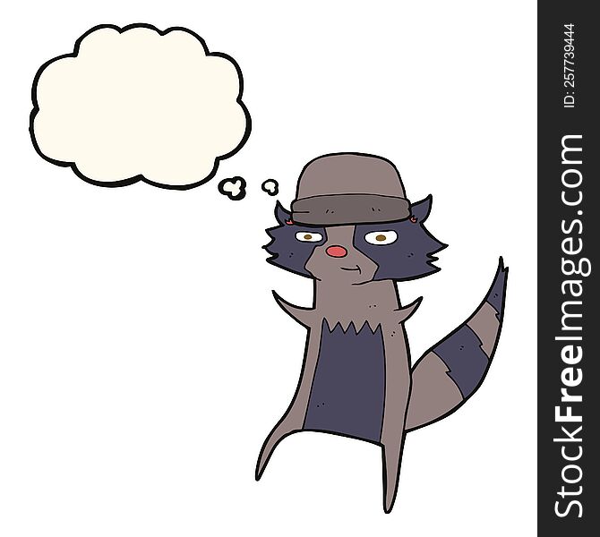 cartoon raccoon with thought bubble