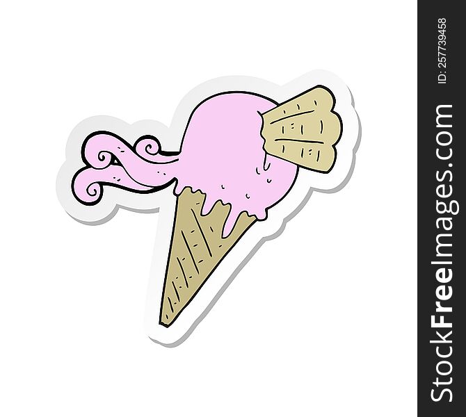 sticker of a cartoon ice cream cone
