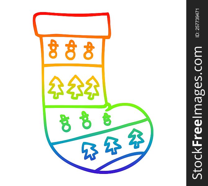 rainbow gradient line drawing of a cartoon christmas stockings