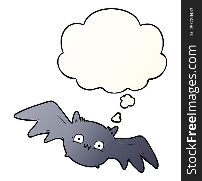 Cartoon Halloween Bat And Thought Bubble In Smooth Gradient Style
