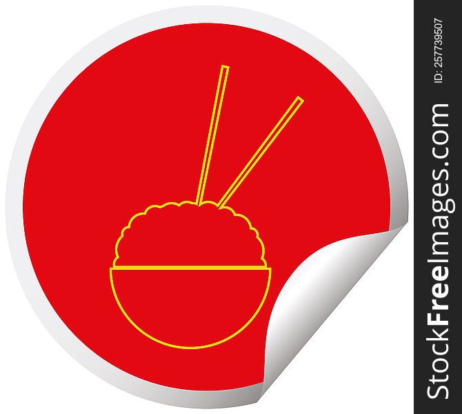 Rice bowl circular peeling sticker vector illustration