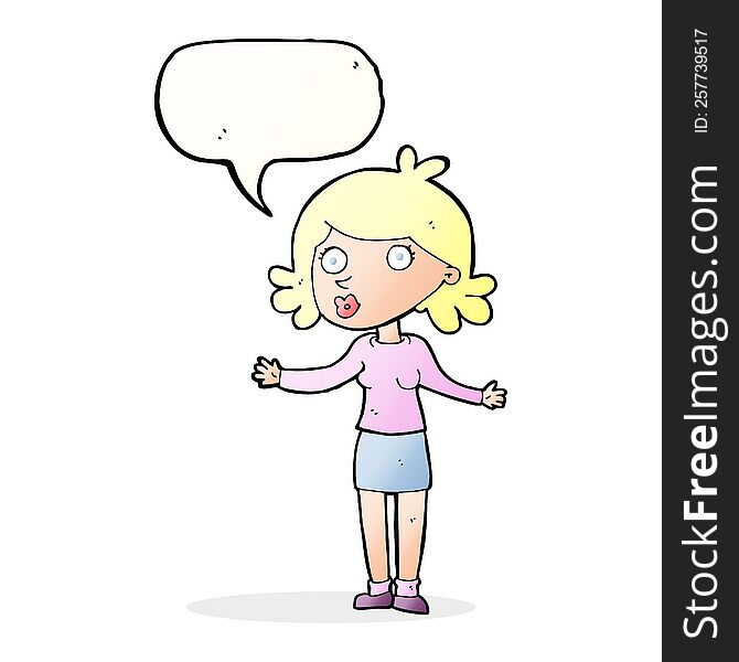 Cartoon Confused Woman With Speech Bubble