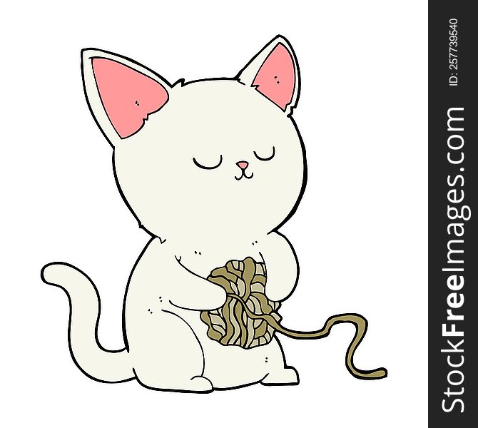 cartoon cat playing with ball of yarn