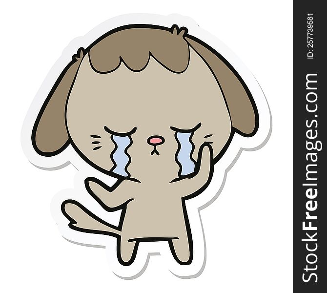 sticker of a cute puppy crying cartoon