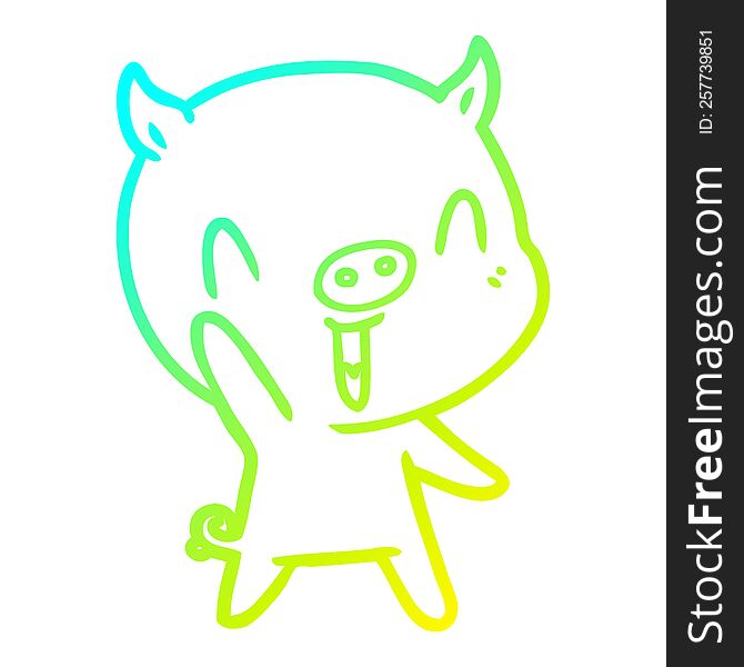 Cold Gradient Line Drawing Happy Cartoon Pig