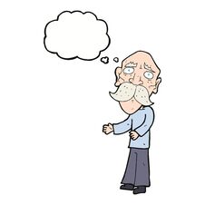 Cartoon Lonely Old Man With Thought Bubble Stock Photo