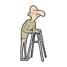 Cartoon Old Man With Walking Frame Stock Photos