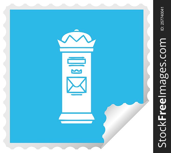 square peeling sticker cartoon of a british post box