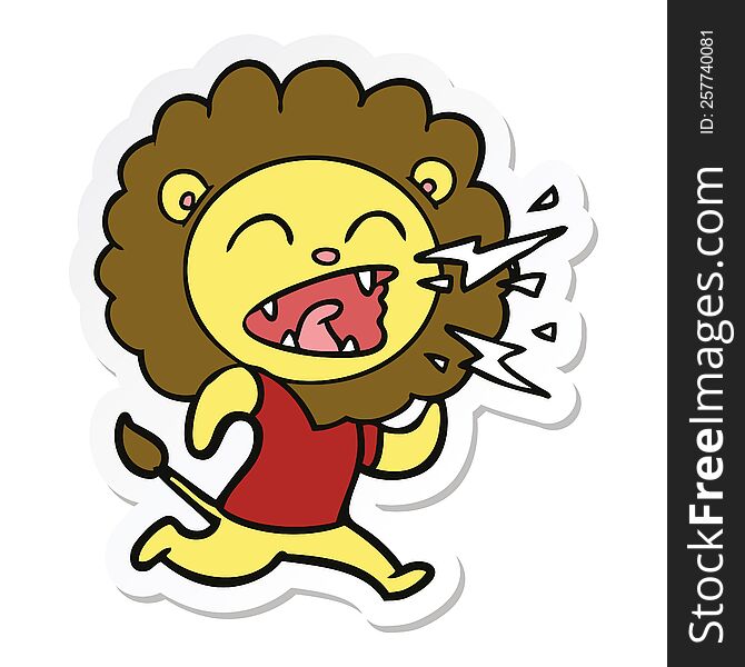 Sticker Of A Cartoon Roaring Lion