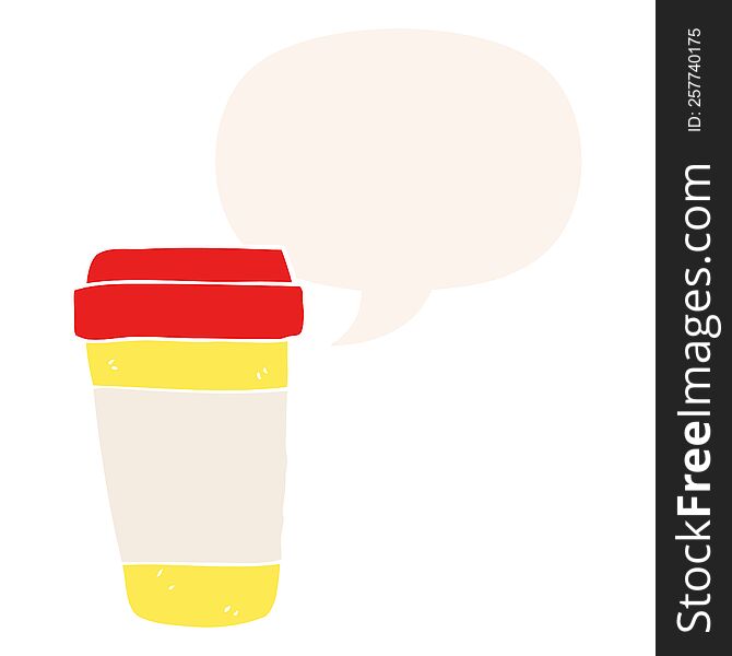Cartoon Coffee Cup And Speech Bubble In Retro Style