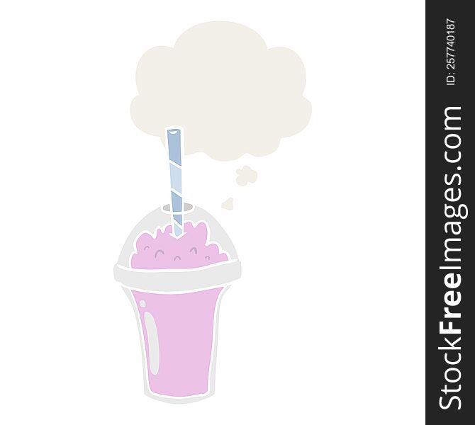 cartoon smoothie with thought bubble in retro style