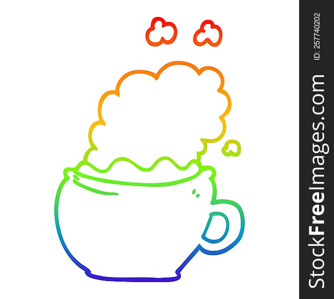 Rainbow Gradient Line Drawing Cartoon Hot Cup Of Coffee