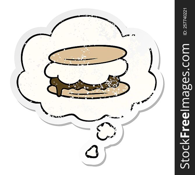 smore cartoon with thought bubble as a distressed worn sticker