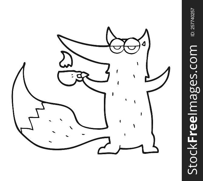 Black And White Cartoon Wolf With Coffee Cup