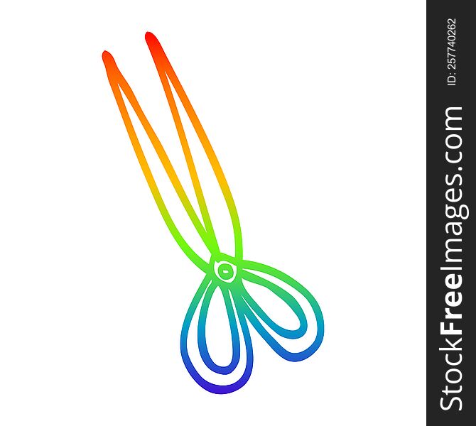 rainbow gradient line drawing of a cartoon scissors