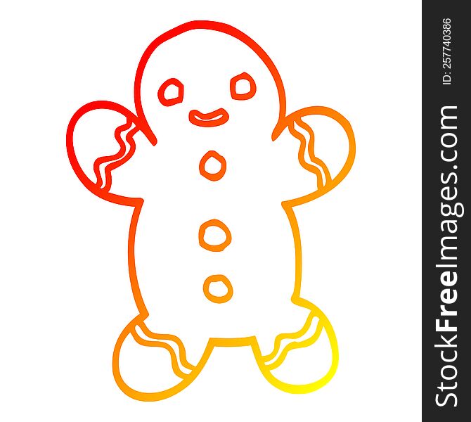 warm gradient line drawing of a cartoon christmas gingerbread