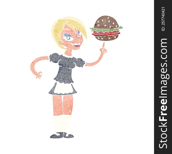 cartoon waitress serving a burger
