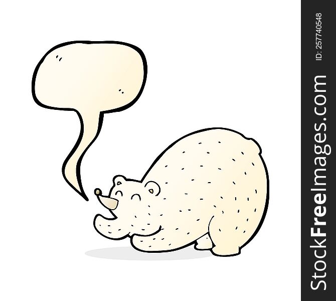 cartoon stretching polar bear with speech bubble