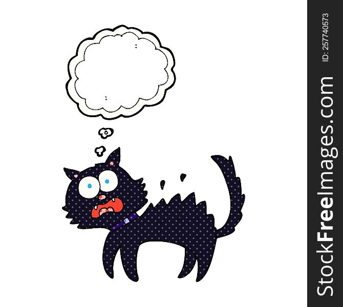 freehand drawn thought bubble cartoon scared black cat